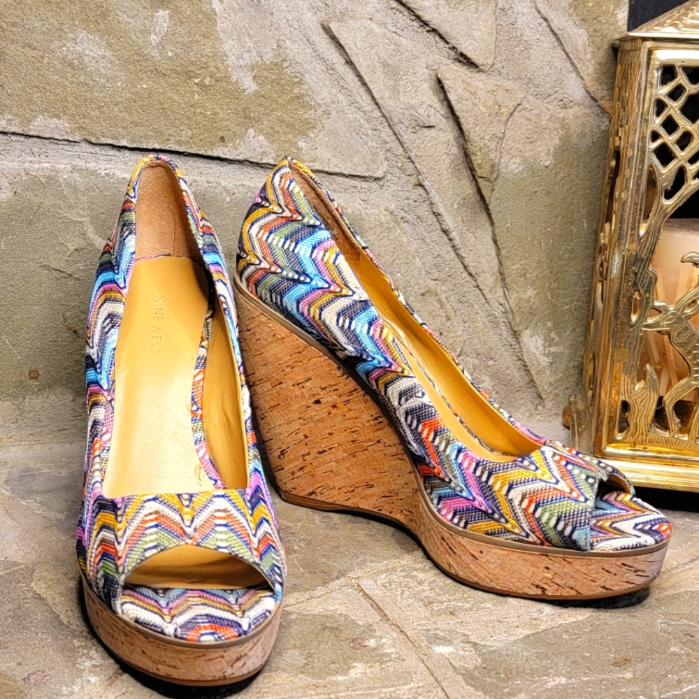Nine West Shoe Wedge Sandal Wild Thingo Peep Toe